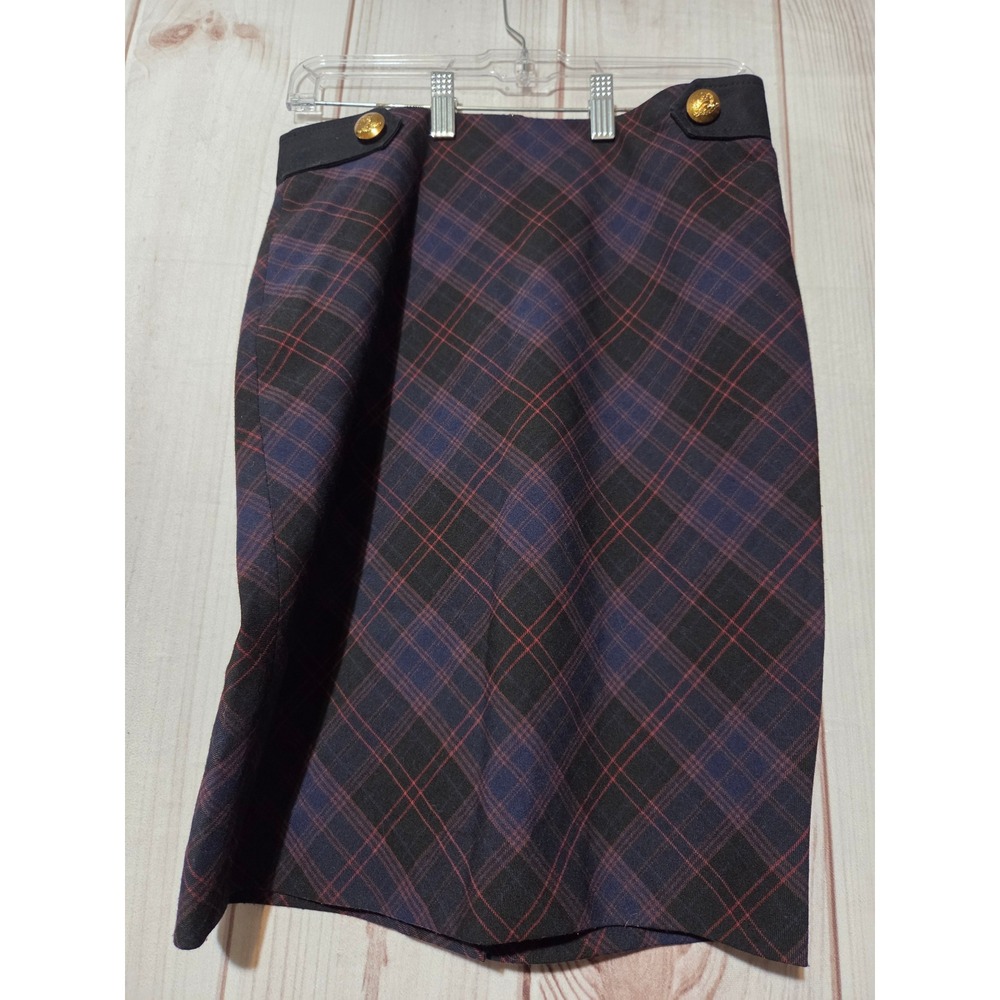 The Limited Navy Plaid Pencil Skirt Knee Length Size 0 Professional Clueless